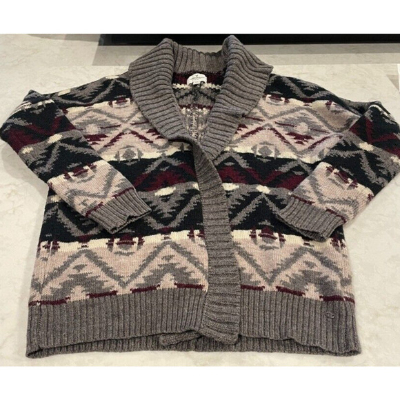 AMERICAN EAGLE Women's Size S Sweater Open Cardigan Wool Blend Retro Aztec Cabin - Picture 1 of 14